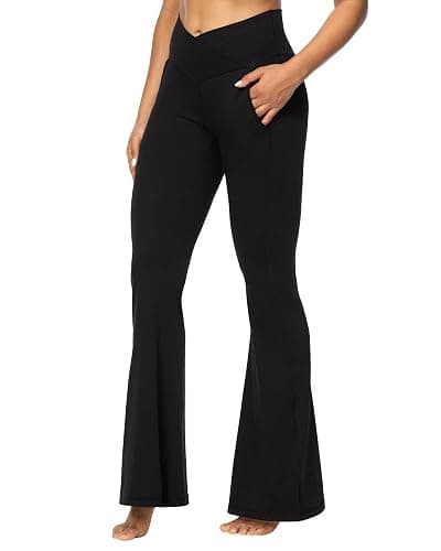 Sunzel Flare Leggings for Women with Pockets, Crossover Yoga Pants with Tummy Control, High Waisted and Wide Leg - Image 1
