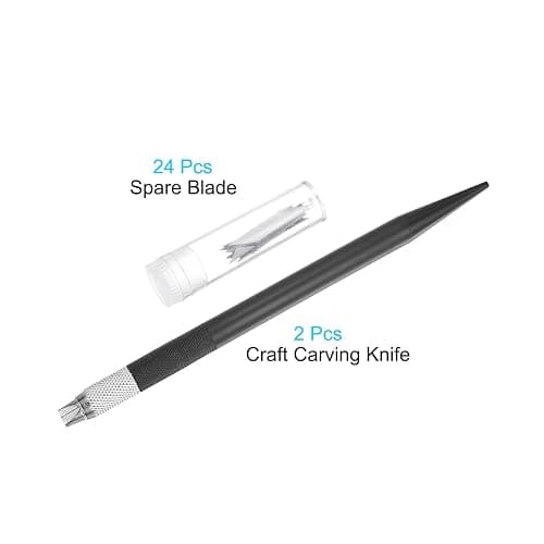 uxcell Art Craft Knife Set, 2pcs Carving Knife with 24pcs Spare Metal Blade for Scrapbooking Stencil Hobby DIY, PVC Plastic Handle, Black (2 Set) thumbnail 3