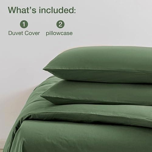 JELLYMONI Green Duvet Cover California King - 100% Washed Cotton Linen Like Textured Comforter Cover, 3 Pieces Breathable Soft Bedding Set with Zipper Closure (Green,Cal King 104"x98") thumbnail 8