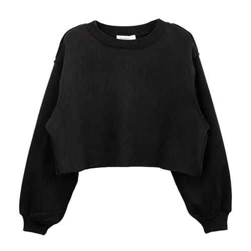 Amazhiyu Women Cropped Sweatshirt Long Sleeves Pullover Fleece Crop Tops - Image 1