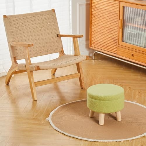 Wimarsbon Storage Ottoman, Modern Round Footrest with Soft Padded Seat, Teddy Velvet Footstool with Wood Legs, Accent Small Table or Plant Stand for Hallway, Living Room (Brilliant Green) thumbnail 5