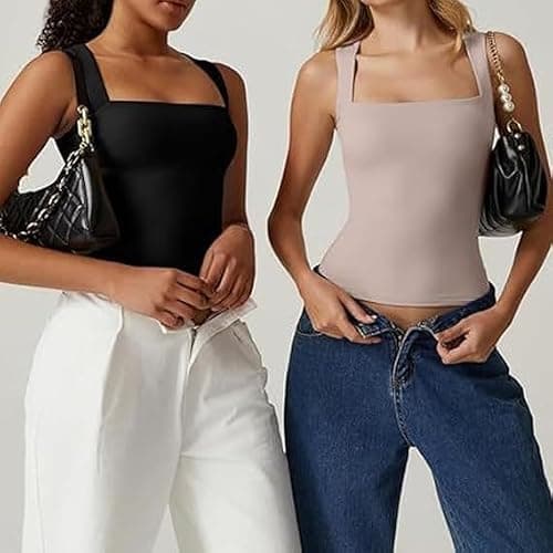 Zovara Tank Top, Square Neck Tank Sleeveless Tight T-Shirts, Women's Soft Breathable Comfortable Fashion Vest thumbnail 6
