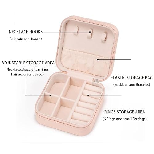 VOMNA Mini Jewelry Travel Case,Small Jewelry Box,Traveling Jewelry Organizer,Portable Jewellery Storage Holder for Rings Earrings Necklace Bracelet Bangle for Girls Women(Pink - 1 pack) thumbnail 6