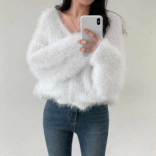 JOLILUNA Mohair Cardigan for Women - Fuzzy Open Front Oversized Faux Fur Coquette Sweater thumbnail 7