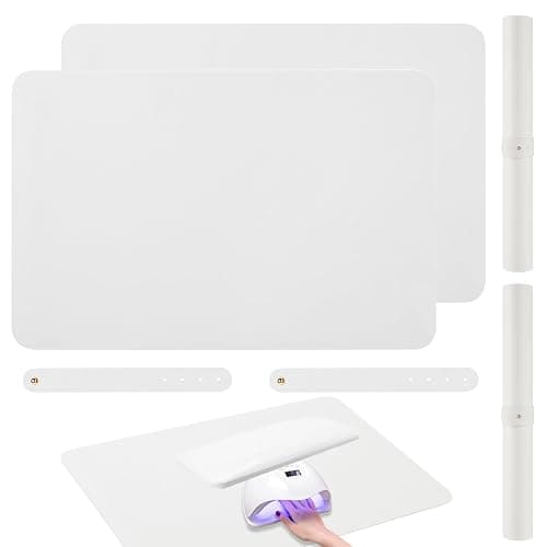 2 PCS Nail Art Table Mat, Soft Microfiber PU Leather Nail Pad, Foldable Nail Art Rest Pad, Reusable Nail Mat for Table Desk, Acrylic Nail Desk Mat for Nail Cushion (White and White) - Image 1