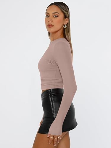 Trendy Queen Womens Long Sleeve T Shirts Fall Fashion 2025 Basic Crop Tops Going Out Outfits Y2k Clothes thumbnail 4
