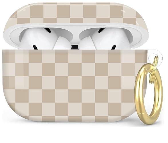 Compatible with AirPod Pro 2nd/1st Generation Case Cover with Key Chain,Full Protective Shockproof Wireless Headphone Case for Airpod Pro 2023/2022/2019(Beige Checkered) - Image 1