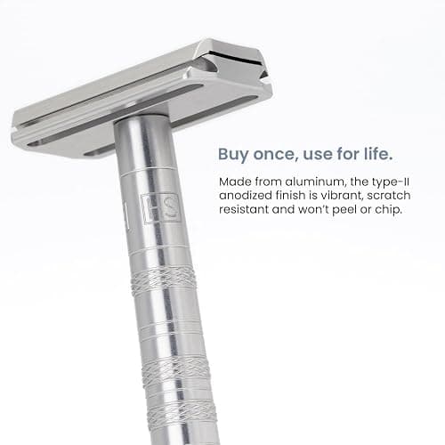 Henson Shaving Razor - Jet Black Double Edge Safety Razor with 5 Spare Blades - 30° Angled Precision With Superior Blade Rigidity- Reusable Single Blade Razors For Men and Women - Mild Aggression thumbnail 6
