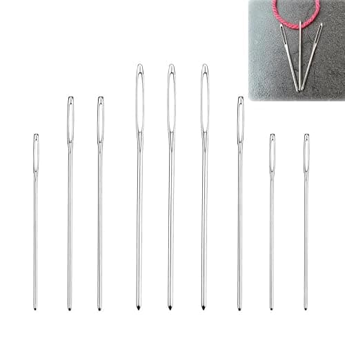Large Eye Blunt Needles, Stainless Steel Tapestry Needle, Yarn Knitting Needles, Darning Needle with Wooden Needle Case Carving Pattern thumbnail 2
