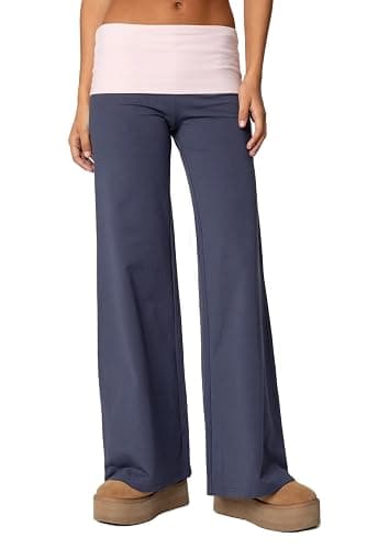 Amiblvowa Women Fold Over Yoga Pants Low Rise Wide Leg Sweatpants Color Block Flare Leggings Y2k Foldover Lounge Workout 2025 - Image 1