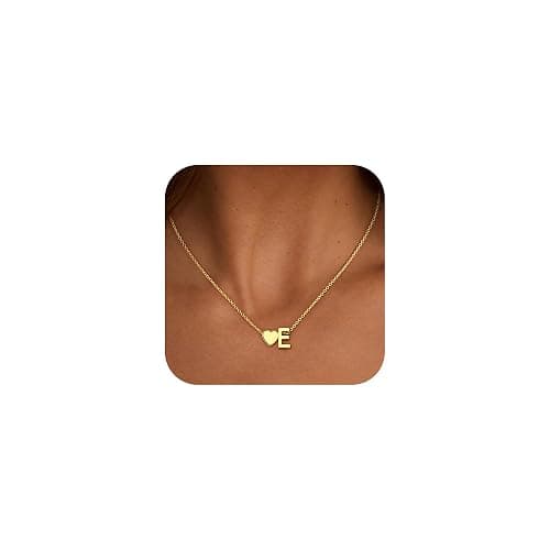 Treasure Bender Gold Initial Necklaces for Women Girls - 18K Gold Plated Heart Initial Pendant Necklace Dainty Heart Necklace Tiny Gold Letter Necklace for Women Girls Jewelry Gifts - Image 1