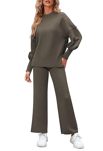 Pink Queen Women's 2 Piece Outfits Sweater Sets Knit Pullover Tops And Wide Leg Pants Loose Tracksuit Lounge Set thumbnail 7