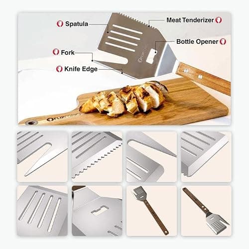FlipFork Boss - 5 in 1 Grill Spatula with Knife, Fork, Bottle Opener and Turner BBQ Tools. All in One Grill Accessories Set for Outdoor Grills. 18 inch Grilling Accessories BBQ Set thumbnail 6