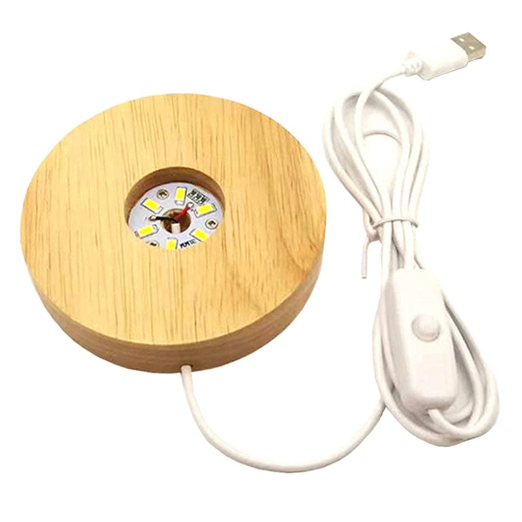 Baoblaze LED Lights Wooden Lighted Stand Round Shaped Lamp Night Light Base Holder for DIY Crystal Acrylic Board, Warm Light thumbnail 2