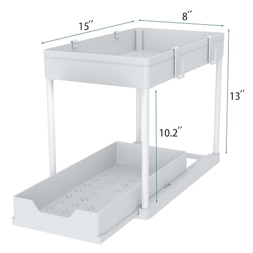 DEKAVA Cabinet, 2 Pack Under Sink Organizer, 2 Tier Sliding Bathroom Kitchen Organizer, Large White ABS Baskets, Easy Install & Clean thumbnail 6