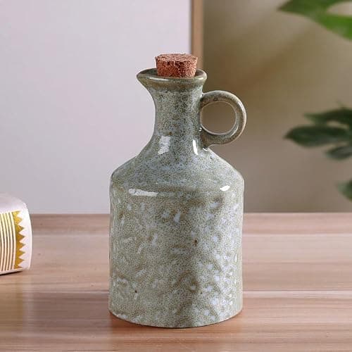 MuyuRise Ceramic Olive Oil Dispenser with Cork Stopper, Reactive Glaze Texture Oil Bottle, Leak - Proof Small Spout for Kitchen, Great for Storing Vinegar, Wine, Soy Sauce, Lemon Juice (GREEN) thumbnail 6