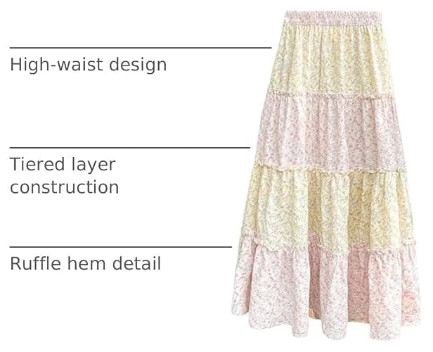 MakeMeChic Women's Floral Plaid Maxi Skirts Ruffle Layer Flowy Long Skirts | A Line, Casual Floral Maxi Skirt thumbnail 4