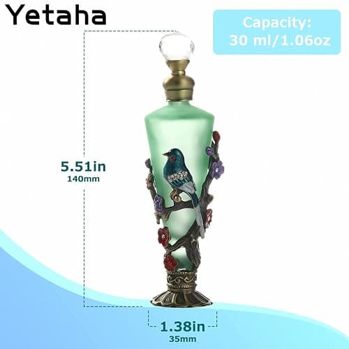 Yetaha Vintage Decorative Refillable Perfume Bottles, Fancy Crystal Perfume Bottles, Old Fashioned Bejeweled Flower Bird Essential Oil Bottle for Living Room Bedroom Decor Birthday Gift (30ML, Green) thumbnail 3