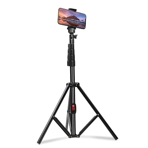 Portable Camera Mount Tripod Stand 62", Adjustable Phone Selfie Stick Stand for Cell Phone & Camera, Remote Control,Turdy & Stable Height,Selfie Stick Tripod for Video Recording - Image 1