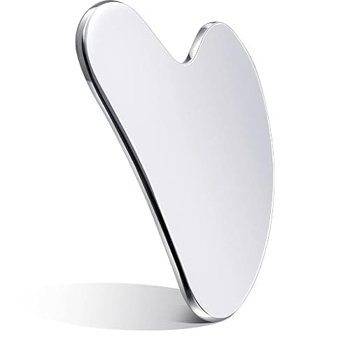 ✉️ Stainless Steel Gua Sha Facial Tools Lymphatic Drainage Massager Guasha for Face Metal Gua Sha Skin Self Care Gifts Face Sculpting Guasha for Body Eyes Jawline Shaper with Pouch(Silver) - Silver - Image 1