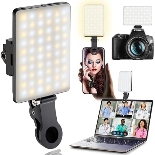 60 LED Portable Selfie Light Video Conference Lighting with Clip & Camera Tripod Adapter Rechargeable 2000mAh CRI 97+, 3 Light Modes for Phone iPhone Webcam Laptop Photo Makeup - Image 1