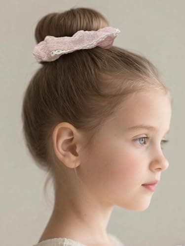 4 Pcs Cute Lace Scrunchies with White Bow Boho Hair Ties Elegant Ponytail Holder Elastic Band Scrunchy Lace Bow Hair Accessories for Women & Girls - Yellow, Pink thumbnail 5