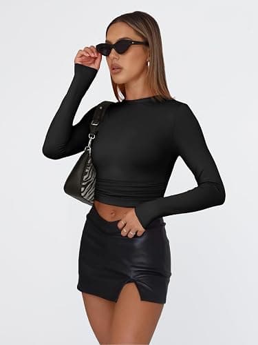 Trendy Queen Womens Long Sleeve T Shirts Fall Fashion 2025 Basic Crop Tops Going Out Outfits Y2k Clothes thumbnail 3