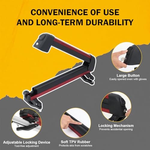 16.3 Inch Ski and Snowboard Rack for Car Roof, with TPV Rubber Padding and Lock, Fit 2 Pairs of Skis or 2 Snowboards, Mounting System Fits for Square/Round/Aero/Oval Cross Bars, Red thumbnail 3