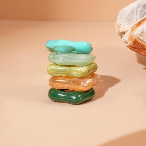 ZMJK 5Pcs Acrylic Irregular Chunky Rings for Women Colorful Resin Wave Stackable Knuckle Ring Set Fashion Plastic Statement Jewelry thumbnail 4