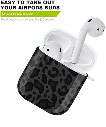 Olytop for Airpods Case Leopard Women, Cute Cheetah Print Airpod 2nd/1st Generation Shockproof Protective Cover Skin Shell Girls with Keychain for Apple AirPods 2&1 Case - Black/Grey Leopard thumbnail 6