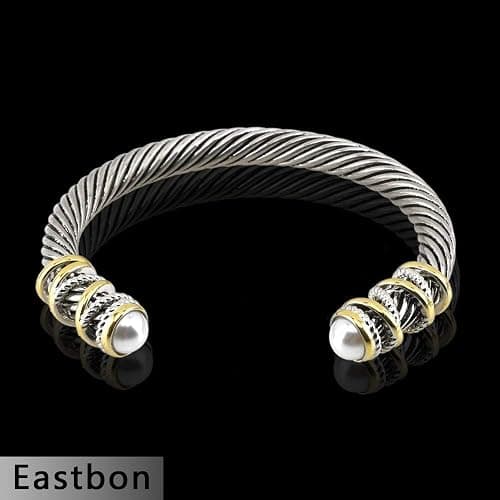 Eastbon Twisted Cable Bracelet with Composite Shell Pearl 6" Antique Cuff Bracelets for Women thumbnail 3