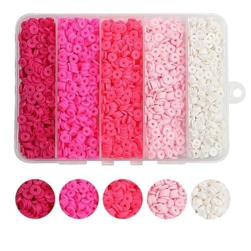 THRELE 3500pcs Pink Clay Beads for Bracelets Making Kit, 6mm Heishi Polymer Flat Round Disc Clay Beads for Jewelry Making Pink - Image 1