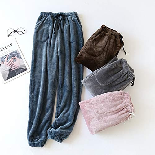 Women's Coral Fleece Pajama Pants Comfy Warm Pajama Lounge Long Pants Sleepwear Velvet Home Pants with Pockets - Grey - Medium thumbnail 3