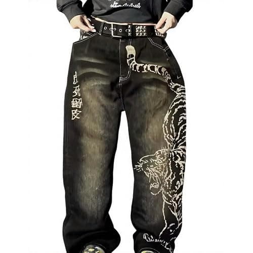 Xojbzoo Y2K Tiger Print Baggy Jeans Unisex Wide Leg Pants Retro Streetwear Hip Hop Denim Trousers thumbnail 6