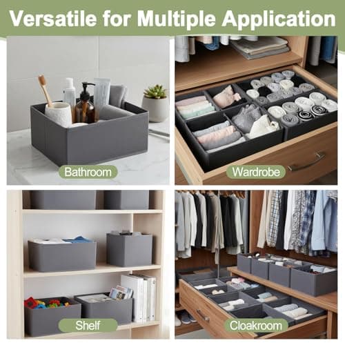 Anscher 12 Pack Grey Drawer Organiser Clothes Storage Organiser Bins,Foldable Fabric Closet Organizers.Storage Drawer Dividers for Clothes,Bra,Socks,Ties,Scarf and Towels thumbnail 4