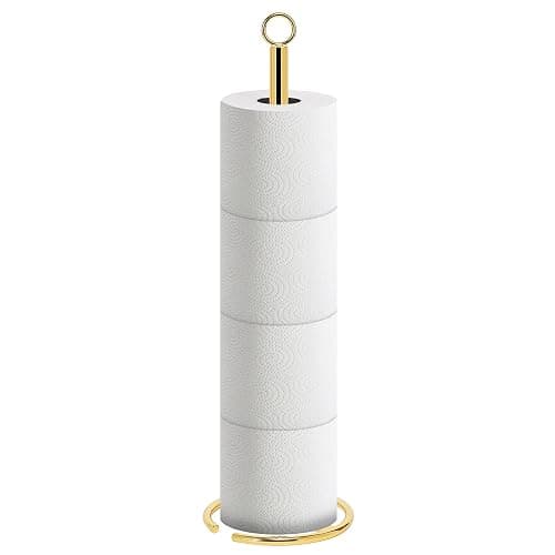 NearMoon Bath Toilet Paper Holder Stand, Freestanding Tissue Paper Storage with Reserve, Space Toilet 4 Rolls Holder for Bathroom/Kitchen Countertop-All Metal (1 Pack, Chrome Gold) - Image 1