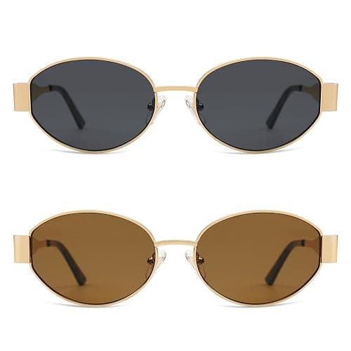 SOJOS Lunettes de soleil rétro Femmes Hommes Oval Metal Trendy Classic UV400 Protection Lunettes de soleil SJ1217 thumbnail 2