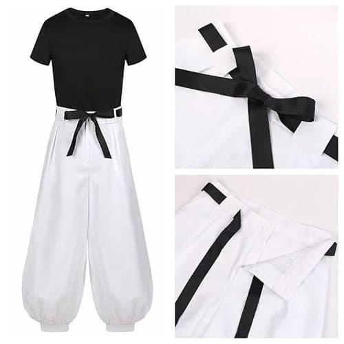 2PC Cosplay Costume Outfit White Pants Uniform Suit Black Top Full Set thumbnail 6