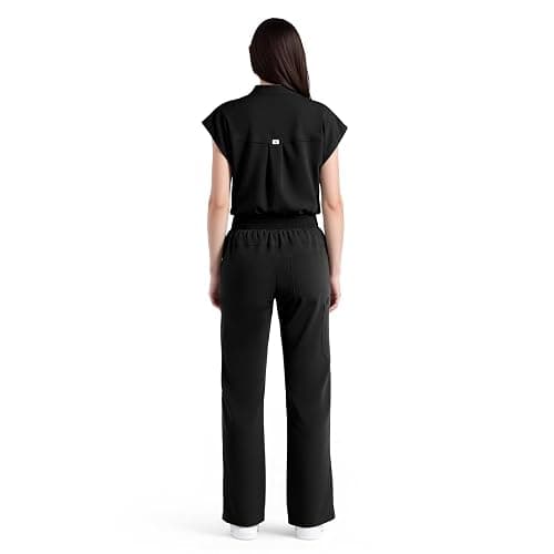 Dvoliaw Women's Sleeveless Scrub Set,9-Pocket Straight Leg, Yoga Waist | Stand-up collar top, straight leg pants w/ side slits. Soft stretch knit. Yoga waist. Wrinkle-free. For nurses/docs/vets. thumbnail 2