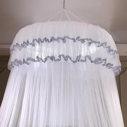 Kertnic Mosquito Net Bed Canopy for Girls, Princess Canopy Bed Curtain Fine Sheer Mesh Dome Bed Canopies, Girls & Adults Lace Tent for Twin Full Queen King Bed (White) thumbnail 6