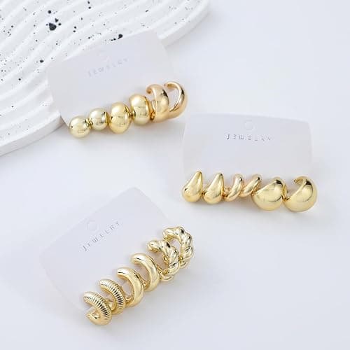 9 Pairs Chunky Gold Earrings Set for Women Trendy Lightweight Gold Plated Hoop Earrings Hypoallergenic Jewelry thumbnail 2