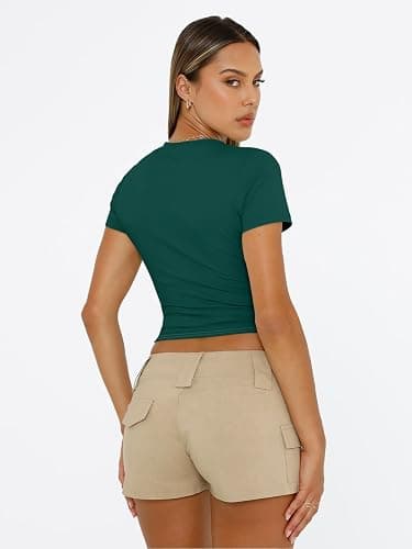 Trendy Queen Womens Short Sleeve T Shirts Summer Crop Tops Basic Slim Fit Gym Workout Y2k Clothes thumbnail 6