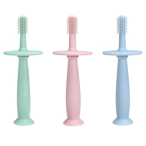 PandaEar 3 Pack Silicone Baby Toothbrush Teethers - Teething Toys Training Oral Care for Infants 0-12 Months+ - Image 1