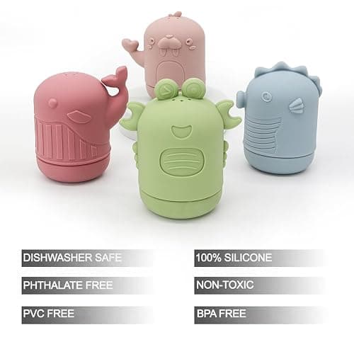 PandaEar 4 Pack Silicone Bath Toys for Babies 0-6 6-12 Months, Mold Free Bathtub Toys for Toddlers Kids Infant, Non Toxic Swimming Shower Toys for Toddlers 1-3 thumbnail 4