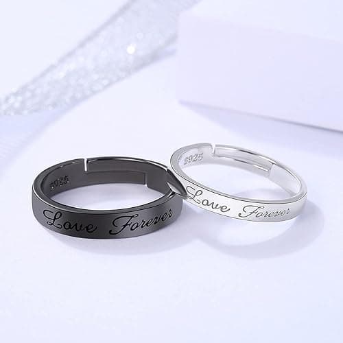 Couple Matching Rings for Woman Man Angel Devil Wings Dragon Arrow Open Rings Adjustable Sun Moon Promise Rings Set Friendship Rings Black White Couple Rings for Her and Him (Black White Love Forever) thumbnail 3