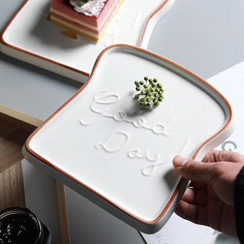Toast Shape Ceramic Plate Family Restaurant Handmade Cutlery Bread Plate Cake Plate 2-piece Package (Brown) thumbnail 6