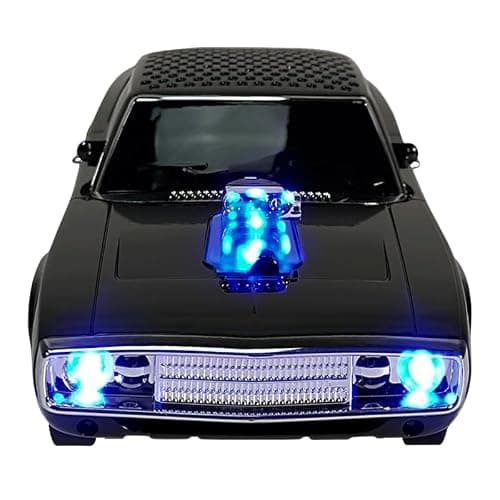 QFX Bluetooth 1968 Retro Muscle Car Replica Speaker, Dual 2-inch Speakers, Hands Free Link, Built-in Microphone, FM Radio and LED Party Lights, Black - BT-1968-BLK | Dual 2" Speakers, Hands-Free Link, Built-In Microphone, FM Radio, LED Party Lights - Image 1