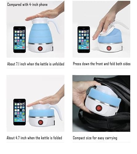 Travel Kettle Electric Small Foldable Portable Kettle,Silicone Collapsible Heating Water Boiler Tea Pot for Camping,Easy for Storage with Separable Power Cord (Blue pro) thumbnail 3