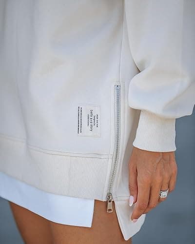 CHICME Womens Long Sleeve Zipper Slit Oversized Sweatshirt Casual Pullover Zipper Hoodies - Large - Apricot thumbnail 5
