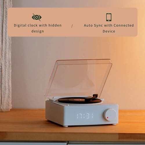Vintage Vinyl Record Player Style Bluetooth Speaker Phonograph Style Retro Bluetooth Speaker White Cute Look Gift for Girls Good Bass Enhancement Loud Volume thumbnail 6